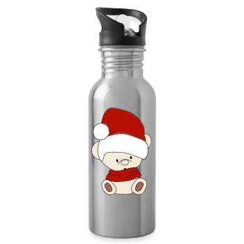 Teddy bear with winter hat Santa hat - Water bottle with straw - silver - Right