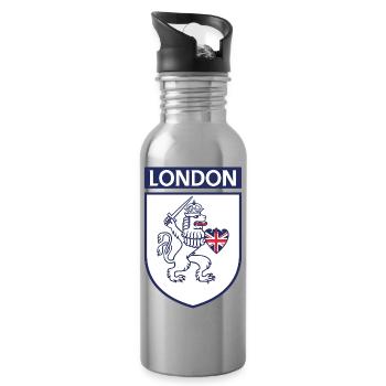 English Lion in Shield with Union Jack - Water bottle with straw - silver - Right