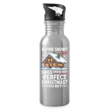 Chalet alpin de Noël avec neige et chocolat - Gourde avec paille intégrée - argent clair - Droite