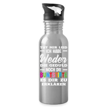 Weder Geduld noch Buntstifte – Sarkasmus - Trinkflasche mit integriertem Trinkhalm - Lightsilver - Rechts