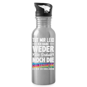 Weder Geduld noch Buntstifte – Sarkasmus - Trinkflasche mit integriertem Trinkhalm - Lightsilver - Rechts