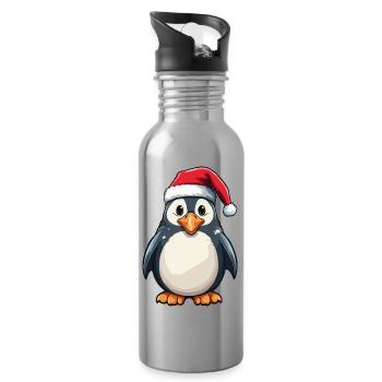 Pinguin mit festlicher Santa-Mütze - Trinkflasche mit integriertem Trinkhalm - Lightsilver - Rechts