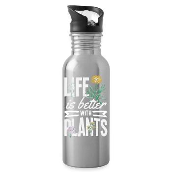 Cadeaux pour les jardins et les amoureux des plantes - Gourde avec paille intégrée - argent clair - Droite