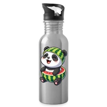 Cute Panda Melon Cartoon Waterfruit Summer Joy - Water bottle with straw - silver - Right