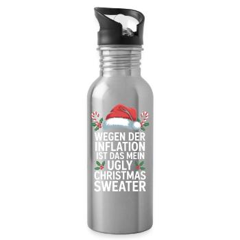 Inflation Joke Ugly Christmas Sweater - Water bottle with straw - silver - Right