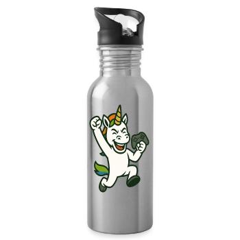 Unicorn Gamer Victory Mascot Vector Art - Water bottle with straw - silver - Right