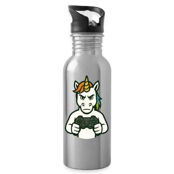 Angry Unicorn Focused Gaming Mode - Water bottle with straw - silver - Right