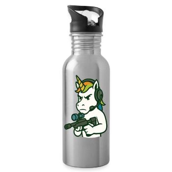 Unicorn FPS Gamer-Maskottchen mit Headset - Trinkflasche mit integriertem Trinkhalm - Lightsilver - Rechts