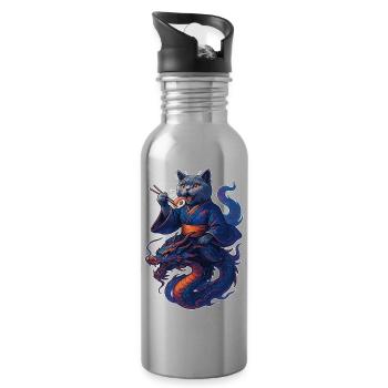 Sushi Cadeau Chat Chat Court-Chat Bleu Dragon, Sushi - Gourde avec paille intégrée - argent clair - Droite