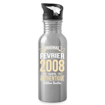 18. Geburtstag – Original – Februar 2008 - Trinkflasche mit integriertem Trinkhalm - Lightsilver - Rechts