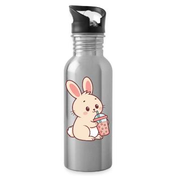 Pastel Bubble Tea Bunny - Trinkflasche mit integriertem Trinkhalm - Lightsilver - Rechts