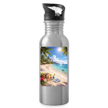 Paradis des palmiers de rêve de plage tropicale - Gourde avec paille intégrée - argent clair - Droite