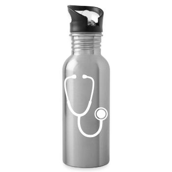Stethoscope Medicine Doctor Nursing Heart - Water bottle with straw - silver - Right