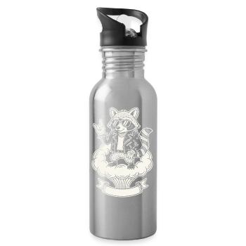 Retro Raccoon Music Rock Band Funny Cute - Water bottle with straw - silver - Right