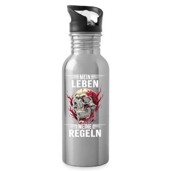 Mein Leben - Meine Regeln - Trinkflasche mit integriertem Trinkhalm - Lightsilver - Rechts
