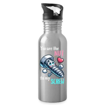Funny Screwing Nut Pair Design - Water bottle with straw - silver - Right