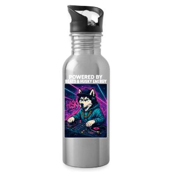 Husky DJ – Urban Streetwear mit Beats Energy - Trinkflasche mit integriertem Trinkhalm - Lightsilver - Rechts