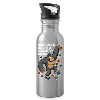 Bouldern lustig – Gorilla Cartoon Kletter Shirt - Trinkflasche mit integriertem Trinkhalm - Lightsilver - Rechts