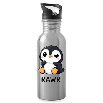 Süßer Pinguin Cartoon mit Seerose Lachen Freude - Trinkflasche mit integriertem Trinkhalm - Lightsilver - Rechts