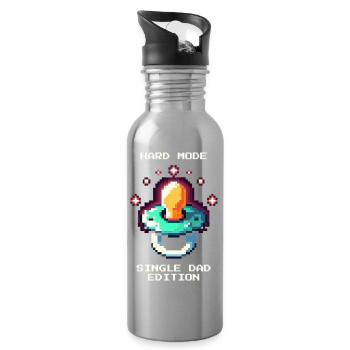 Hard Mode: Single Dad | Single parent - Water bottle with straw - silver - Right