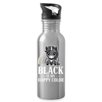 Schwarz ist mein fröhliches Farbeinhorn - Trinkflasche mit integriertem Trinkhalm - Lightsilver - Rechts