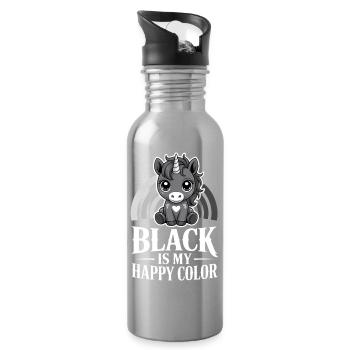 Monochrome Unicorn Joy - Water bottle with straw - silver - Right