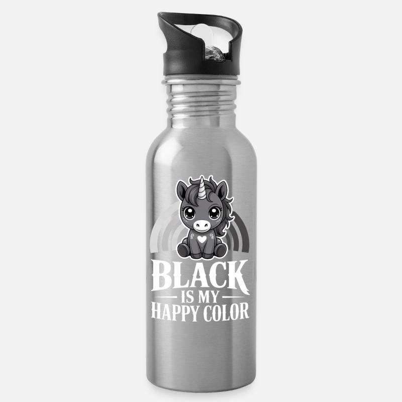 Monochrome Unicorn Joy - Trinkflasche mit integriertem Trinkhalm - Lightsilver