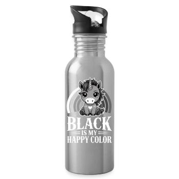 Einhorn-Regenbogen: Schwarz ist meine fröhliche Farbe - Trinkflasche mit integriertem Trinkhalm - Lightsilver - Rechts