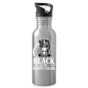 Schwarz ist mein fröhliches Farbeinhorn - Trinkflasche mit integriertem Trinkhalm - Lightsilver - Rechts