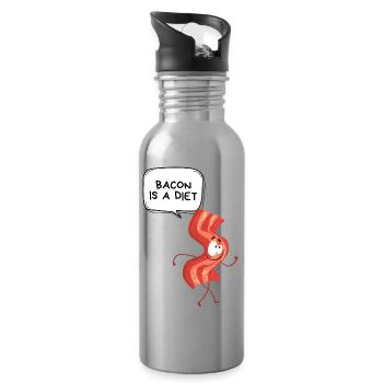 Bacon-Diät-Cartoon - Trinkflasche mit integriertem Trinkhalm - Lightsilver - Rechts
