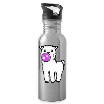 Llama Bubblegum Full Body Standing Frontal Cute Cool - Water bottle with straw - silver - Right