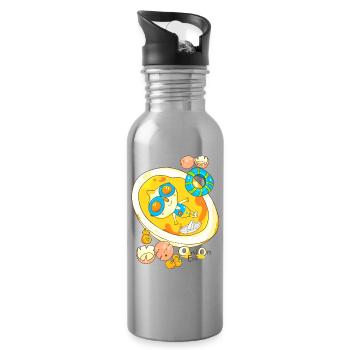Sonnenfrühstück Cartoon mit Brille - Trinkflasche mit integriertem Trinkhalm - Lightsilver - Rechts