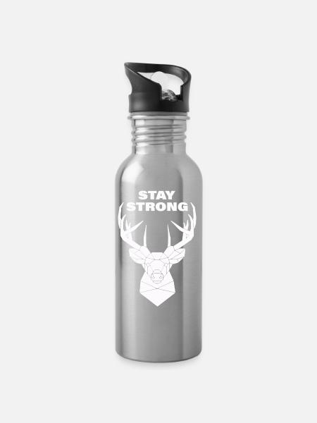 STAY STRONG - Trinkflasche mit integriertem Trinkhalm - Lightsilver