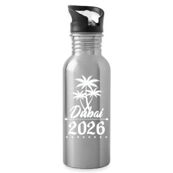 Dubai 2026 Palmen Emblem - Trinkflasche mit integriertem Trinkhalm - Lightsilver - Rechts