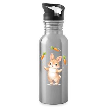 Cute bunny juggles carrots - Water bottle with straw - silver - Right