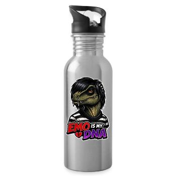 Emo Dinosaur, Sad Dino, Emotional - Water bottle with straw - silver - Right