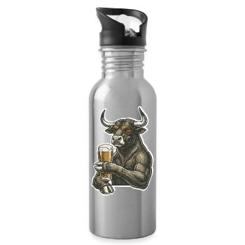 Cooler Stier Mit Bier - Trinkflasche mit integriertem Trinkhalm - Lightsilver - Rechts