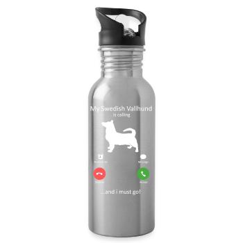 My Dog Swedish Vallhund Is Calling  - Water bottle with straw - silver - Right