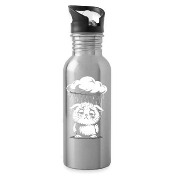 Sad Cat - Retro Comic Kitten - Water bottle with straw - silver - Right