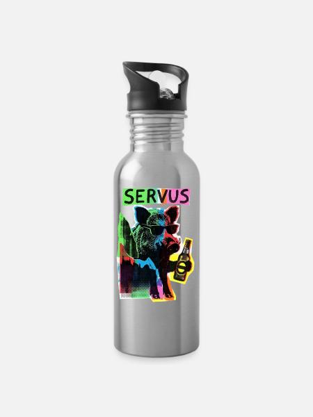 Cooles Alpen Wildschwein - Trinkflasche mit integriertem Trinkhalm - Lightsilver