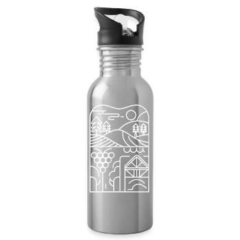 Line landscape: vineyard and hut - Water bottle with straw - silver - Right