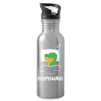 Sleepysaurus Dino Sleeping Funny Saying Dinosaur Sow - Water bottle with straw - silver - Right