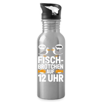  Moin Moin Fischbrötchen Auf 12 Uhr Lustiger Möwen - Trinkflasche mit integriertem Trinkhalm - Lightsilver - Rechts