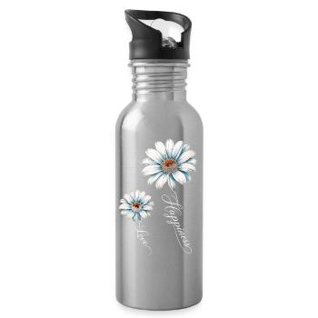 Blaue Gänseblümchen, Glück und Liebe - Trinkflasche mit integriertem Trinkhalm - Lightsilver - Rechts