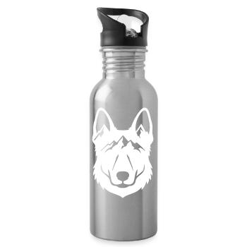 Mountain Wolf Line Art - Water bottle with straw - silver - Right