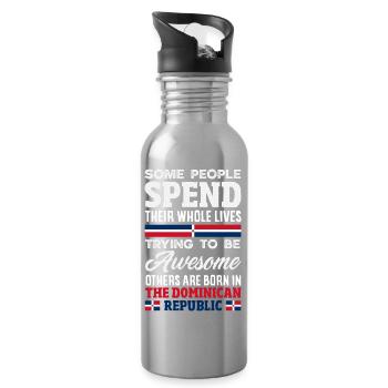 Dominican Republic Flag Dom Rep Pride - Water bottle with straw - silver - Right