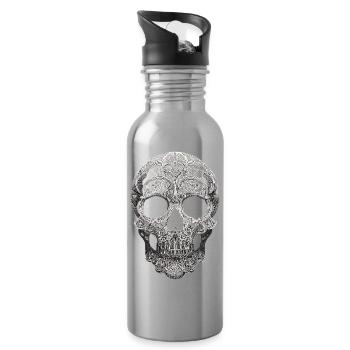 Mandala Totenkopf Ornament - Trinkflasche mit integriertem Trinkhalm - Lightsilver - Rechts