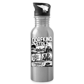 Dorfkind Stolz Landleben Comic Design - Trinkflasche mit integriertem Trinkhalm - Lightsilver - Rechts
