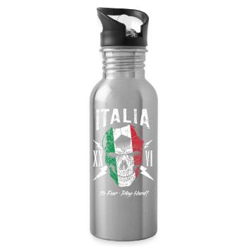 ITALIEN Italia Fußball Fan Totenkopf Flagge - Trinkflasche mit integriertem Trinkhalm - Lightsilver - Rechts