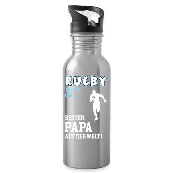 Rugby Bester Papa Vater Vatertag Geburtstag - Trinkflasche mit integriertem Trinkhalm - Lightsilver - Rechts